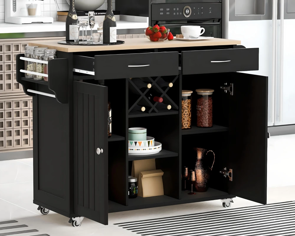 kitchen island with shelves