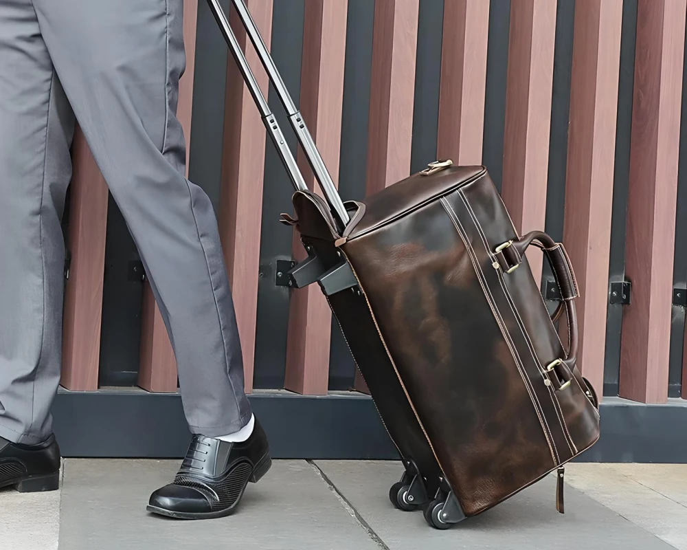 leather carry on suitcase with wheels